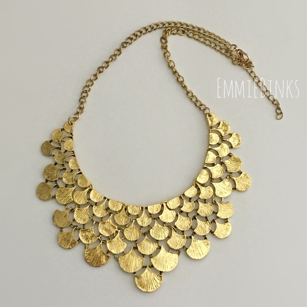 New Golden Gingko Leaf Collar Statement Necklace / Bib Metal Panel Necklace - Picture 2 of 16